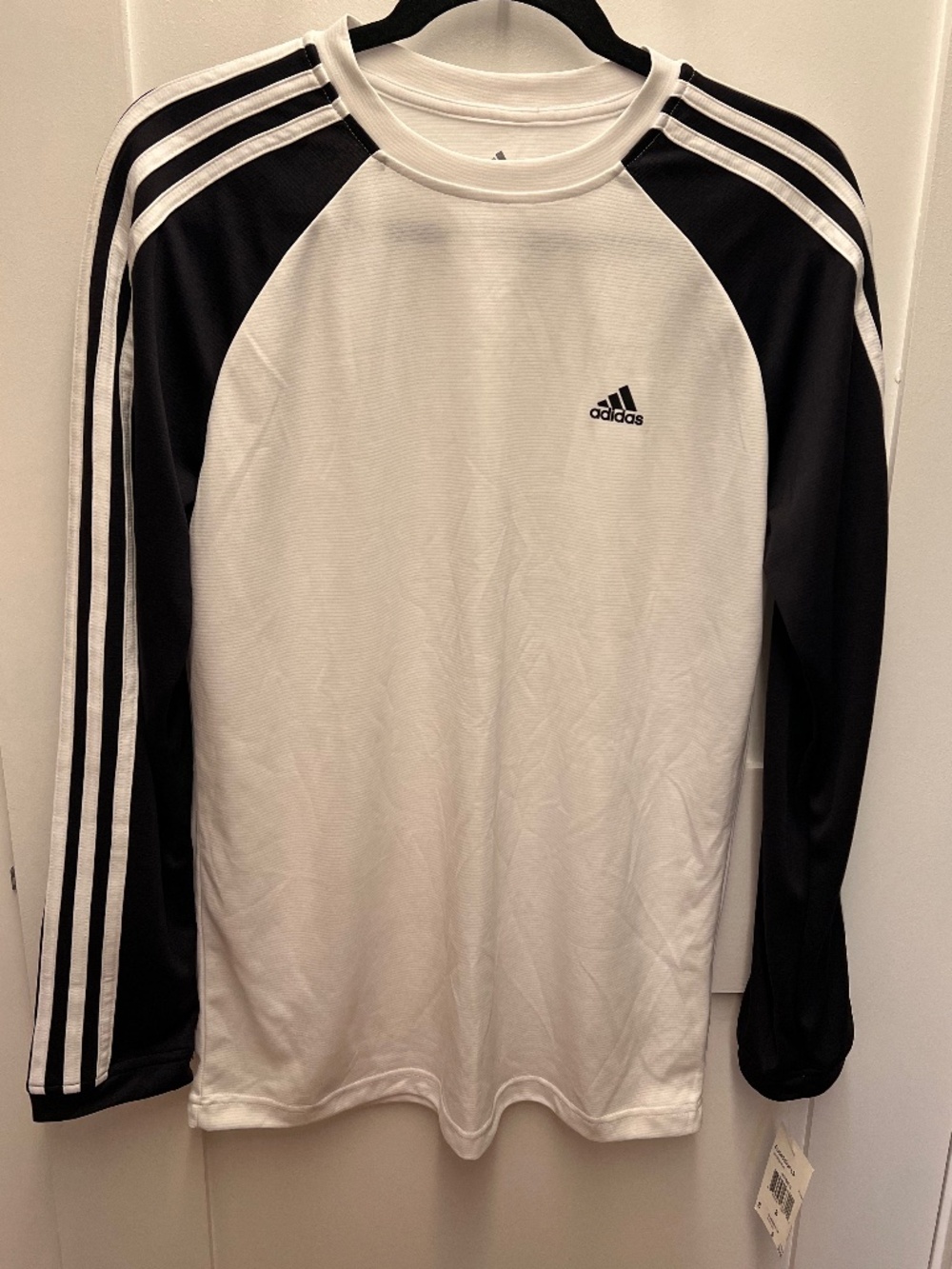 NWT Adidas Men's Long Sleeve Performance Shirt, White and Black Size S